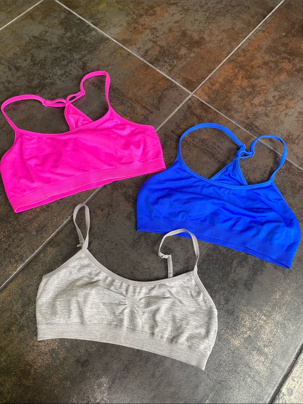 Seamless Everyday Bralettes -set up three- Pink, Blue & Grey, S, S, XS